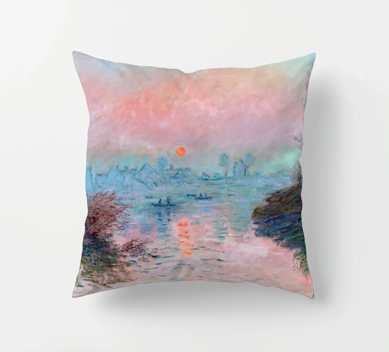 Monet - Sunset on the seine at lavacourt cuscino da apoloprints