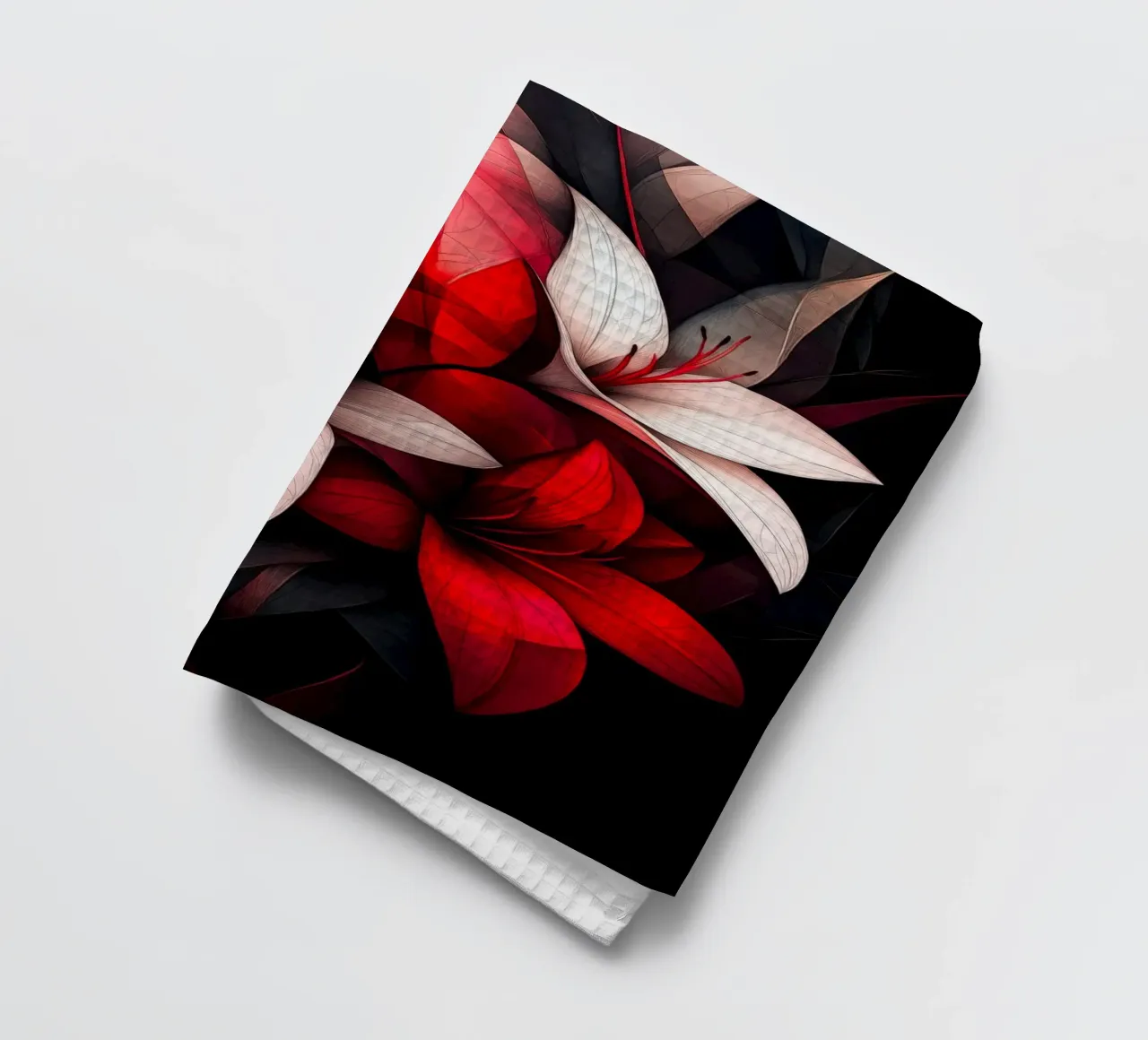 Red Flowers tea towel by Justyna Jaszke JBJart