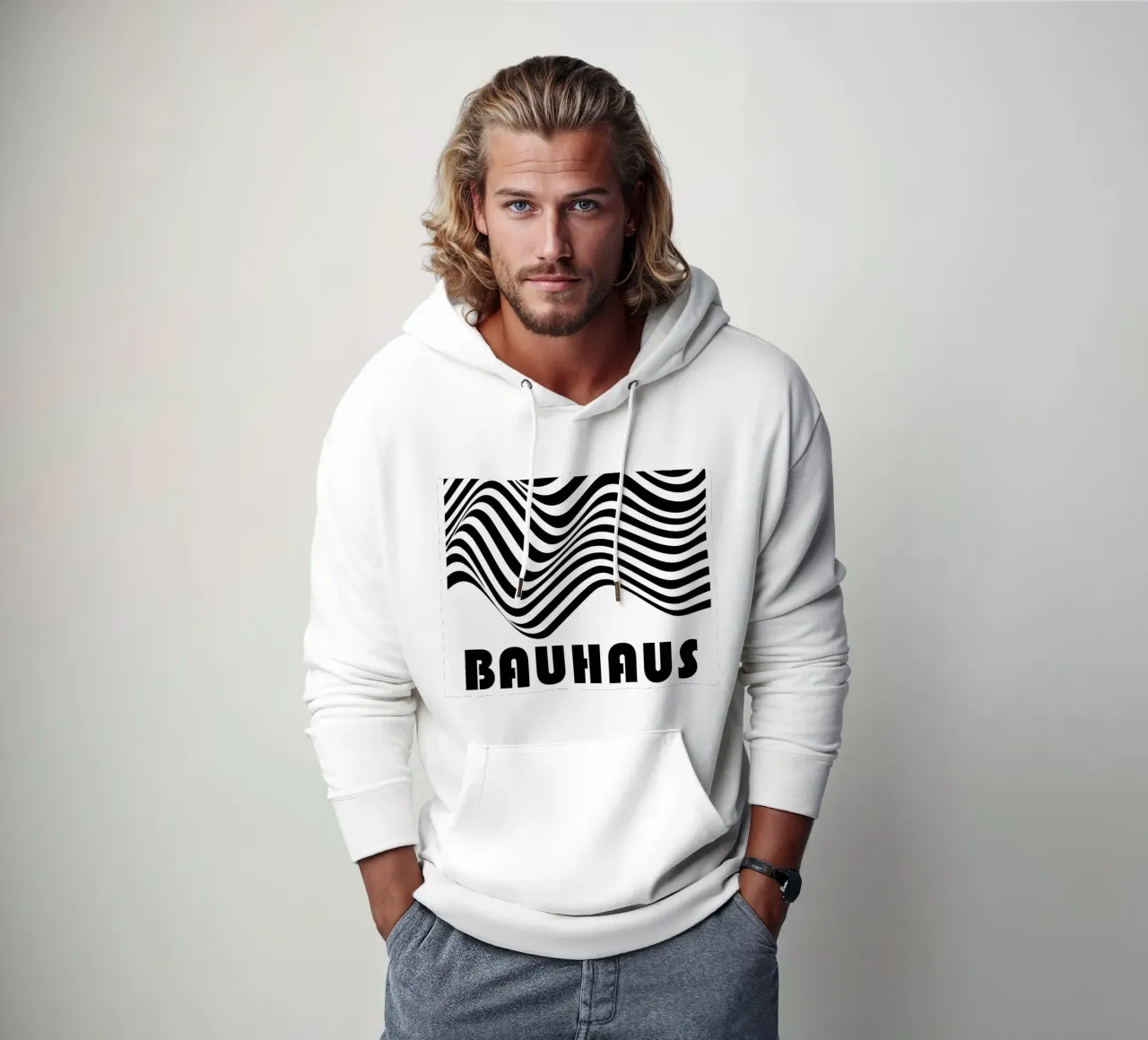Bauhaus Waves - Poster op-art in bianco e nero moderno felpa con cappuccio da Studio Vibe