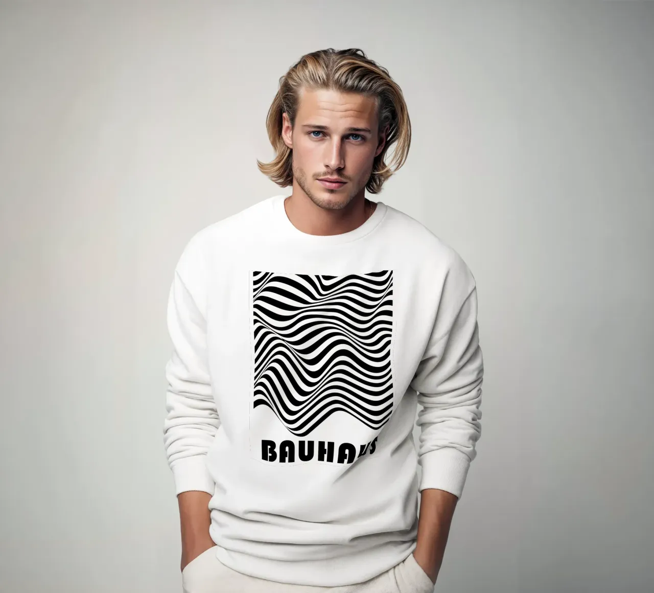 Bauhaus Waves - Poster op-art in bianco e nero moderno felpa da Studio Vibe