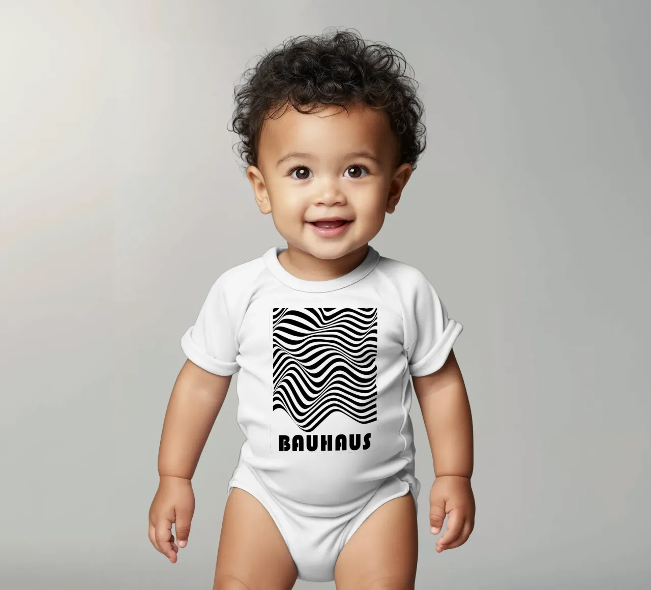 Bauhaus Waves - Poster op-art in bianco e nero moderno body neonato maniche corte da Studio Vibe