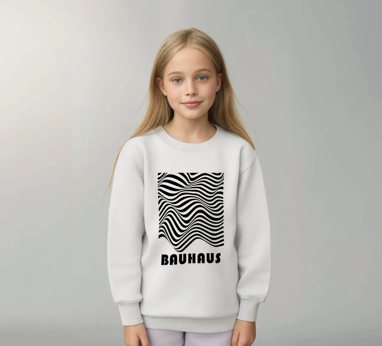 Bauhaus Waves - Poster op-art in bianco e nero moderno felpa bambino da Studio Vibe