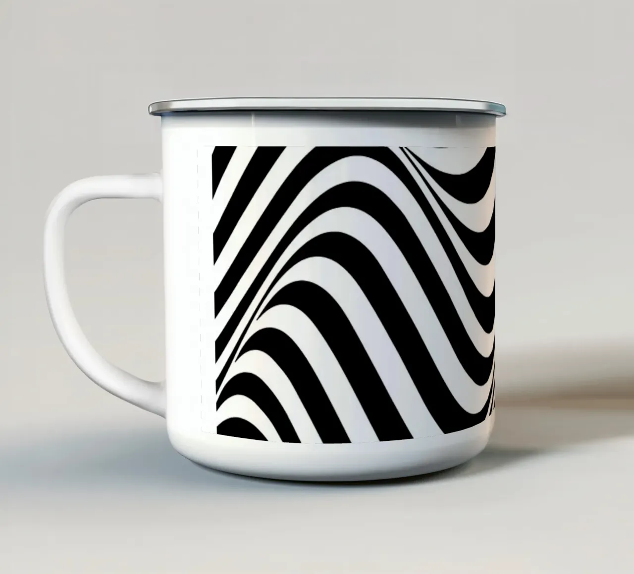 Bauhaus Waves - Poster op-art in bianco e nero moderno tazza in smalto da Studio Vibe