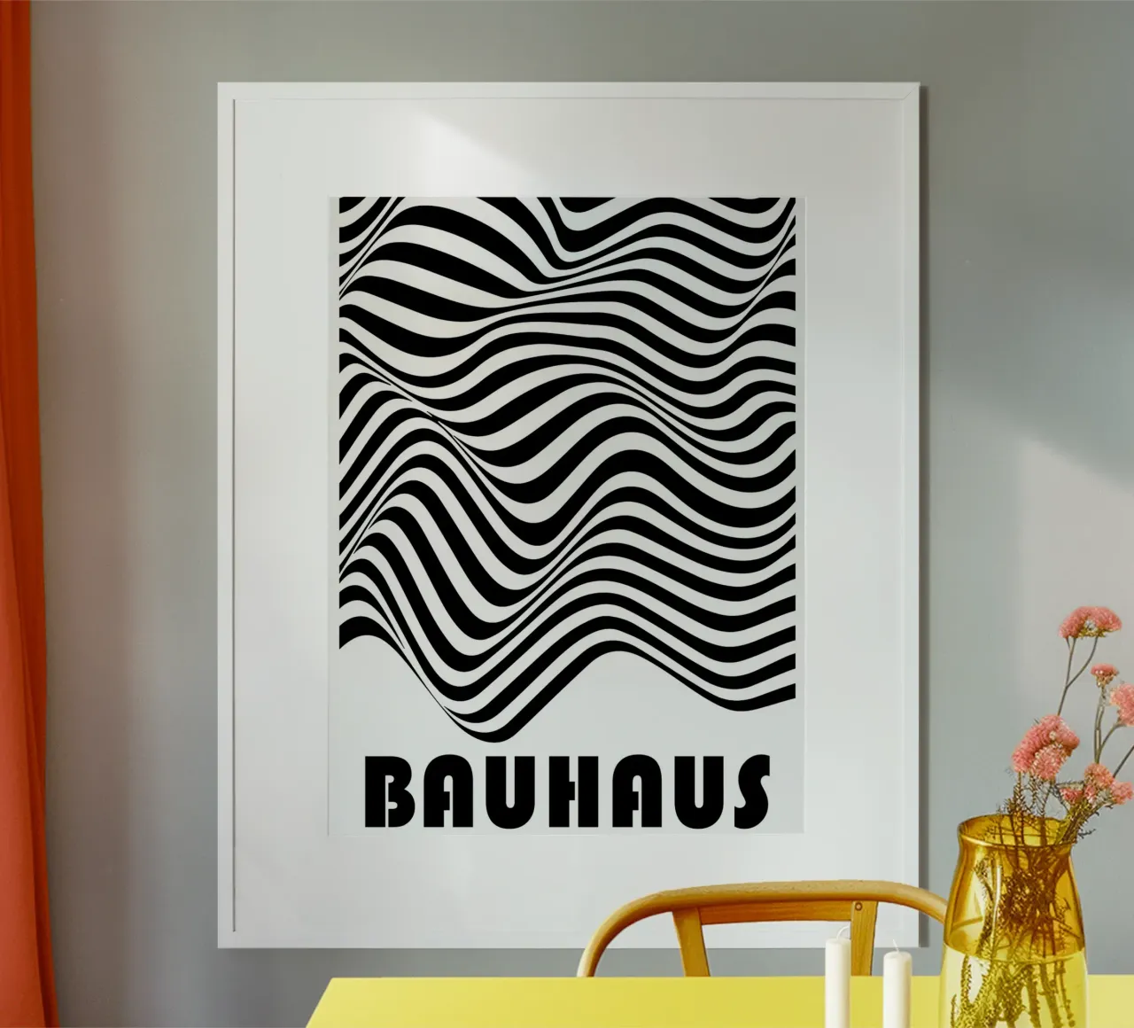 Bauhaus Waves - Poster op-art in bianco e nero moderno poster con telaio in plastica da Studio Vibe