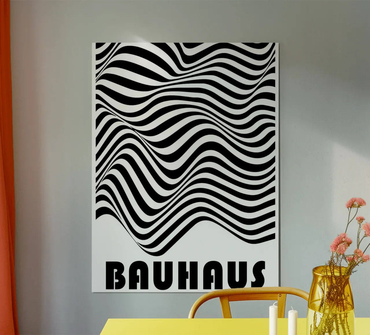 Bauhaus Waves - Poster op-art in bianco e nero moderno poster con telaio in plastica da Studio Vibe