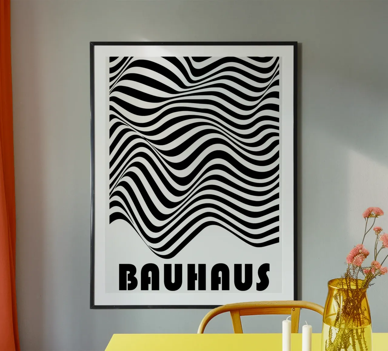 Bauhaus Waves - Poster op-art in bianco e nero moderno poster con telaio in plastica da Studio Vibe