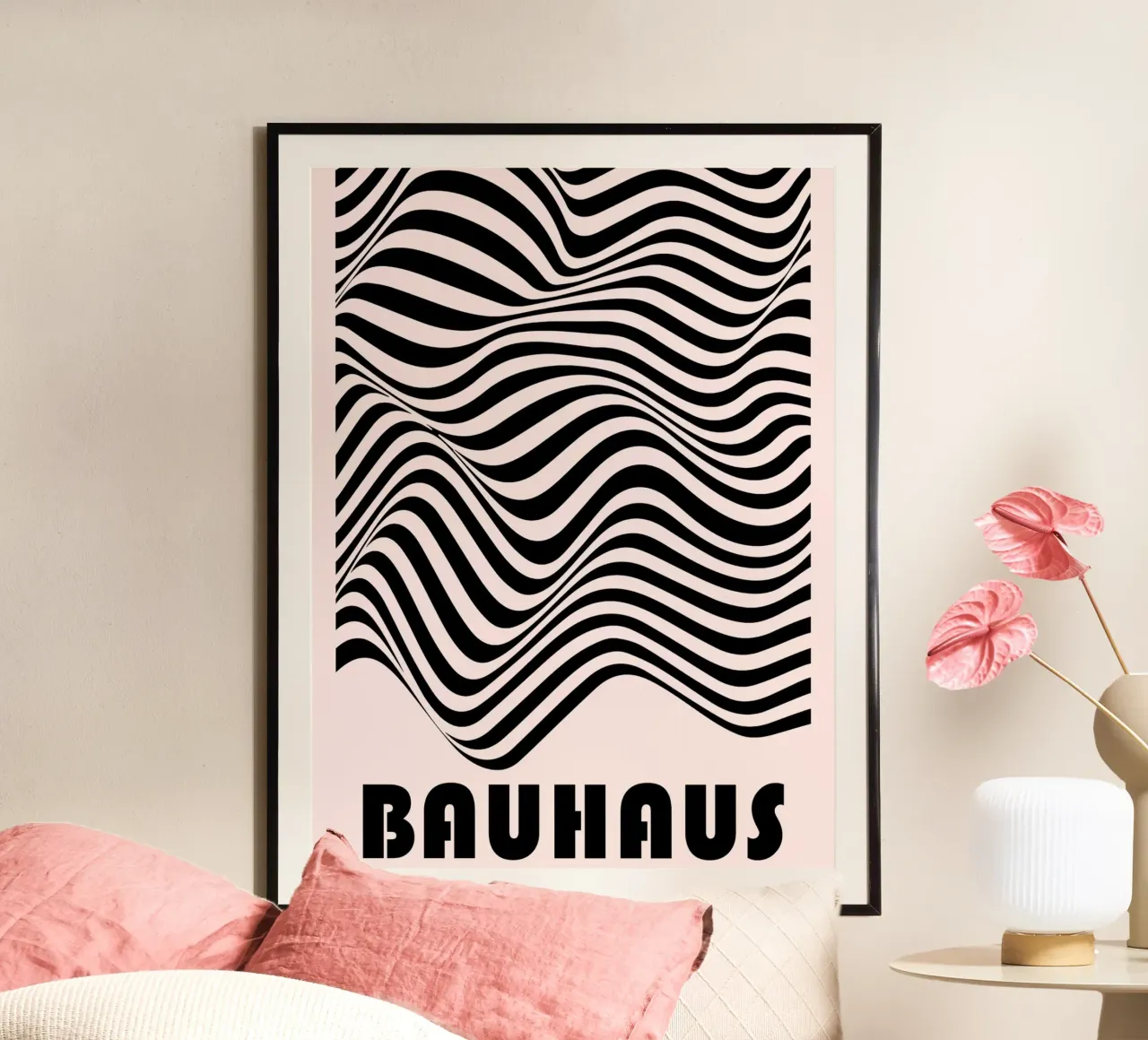 Poster murale Bauhaus Wave Lines | Op Art poster con telaio in alluminio da Studio Vibe