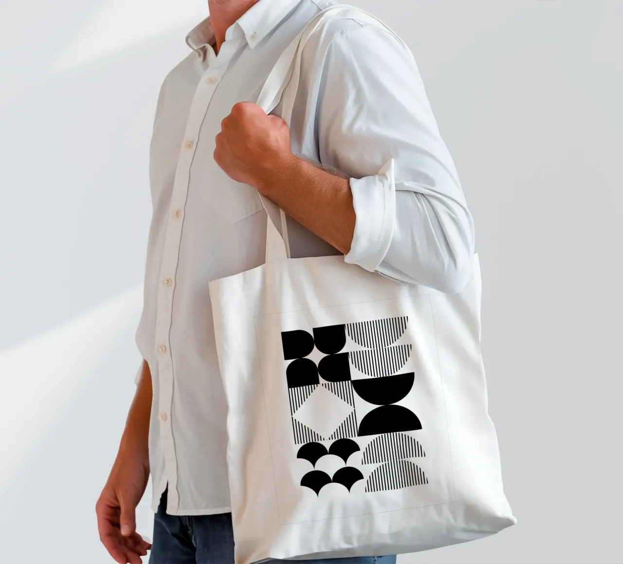 Minimal Geometrico in bianco e nero borsa in juta da Studio Vibe
