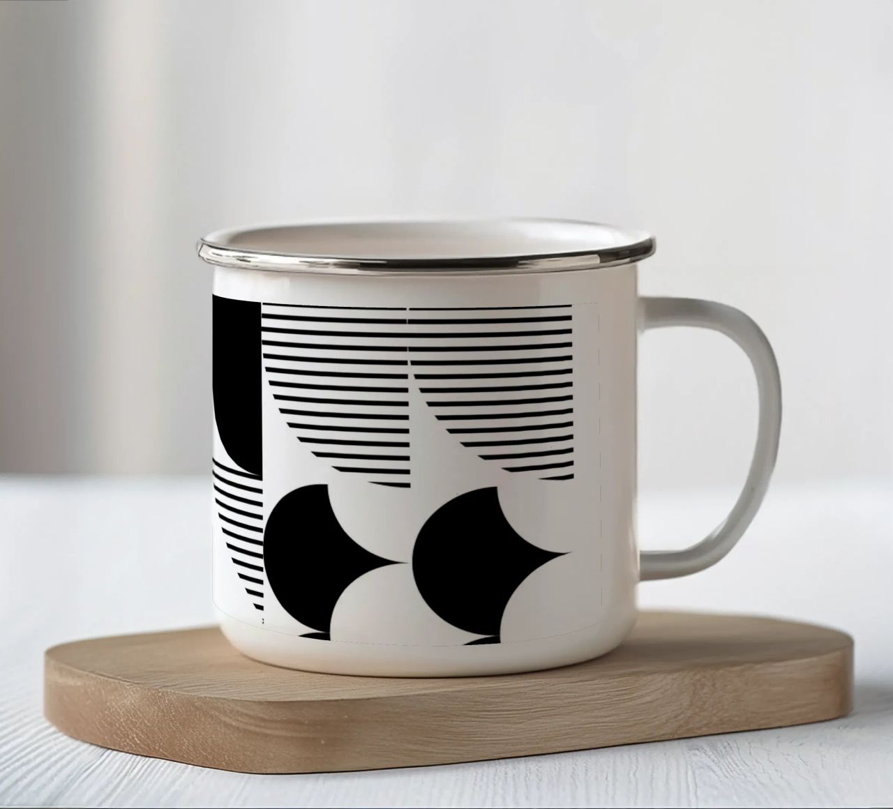 Minimalistisch geometrisch Schwarz & Weiß Emaille Tasse von Studio Vibe