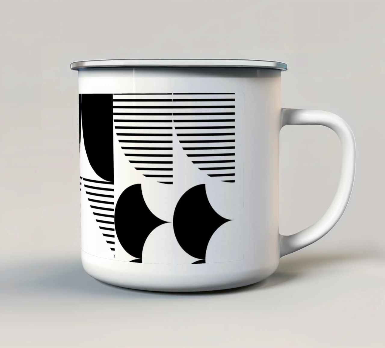 Minimalistisch geometrisch Schwarz & Weiß Emaille Tasse von Studio Vibe