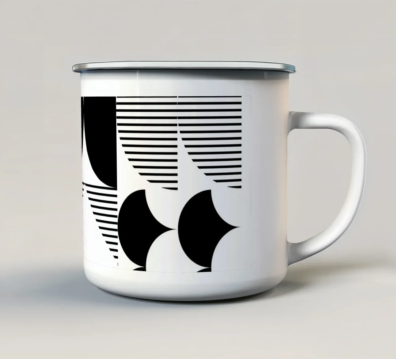 Minimalistisch geometrisch Schwarz & Weiß Emaille Tasse von Studio Vibe