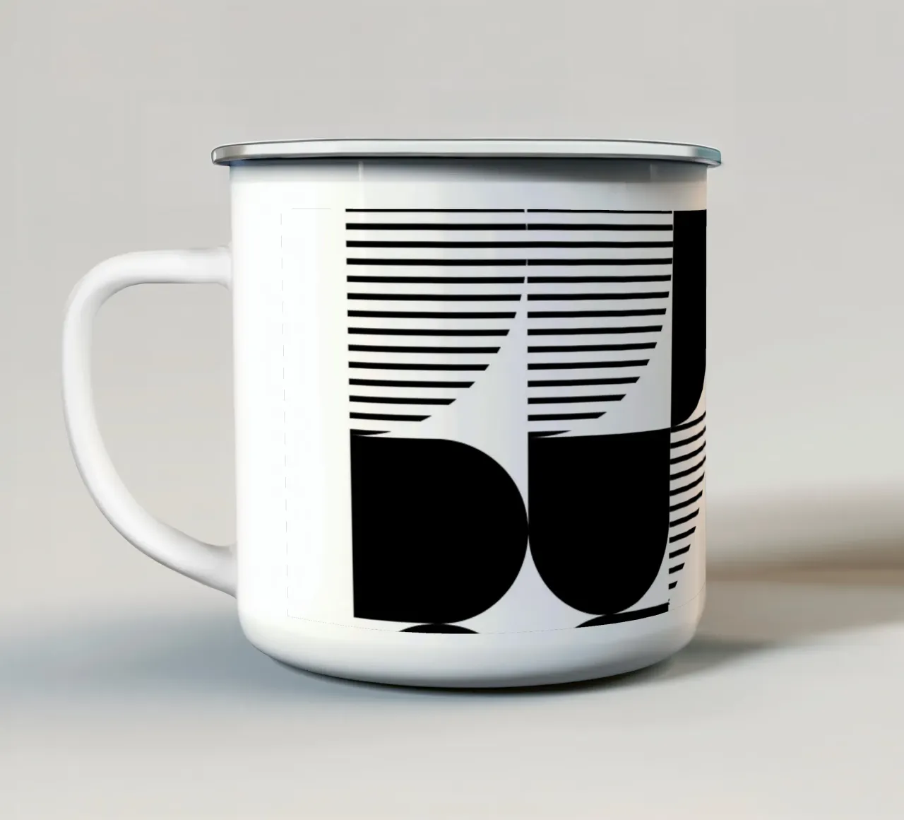 Minimalistisch geometrisch zwart-wit emaille mok van Studio Vibe