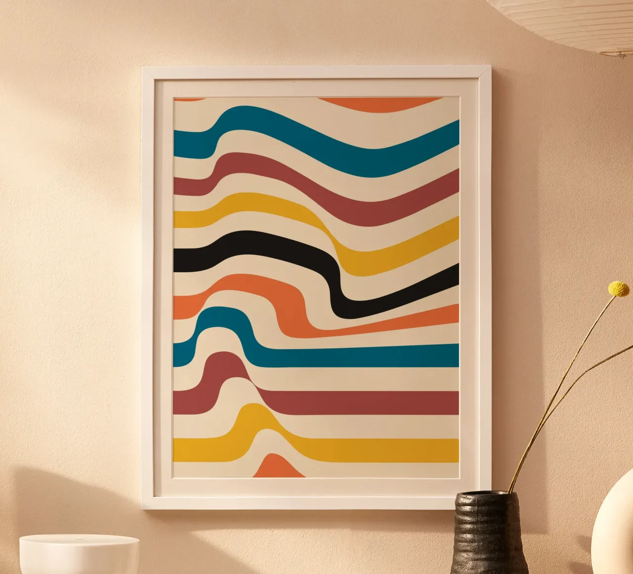 Retro golven poster - Bauhaus geïnspireerd ontwerp modern poster met houten frame van Studio Vibe