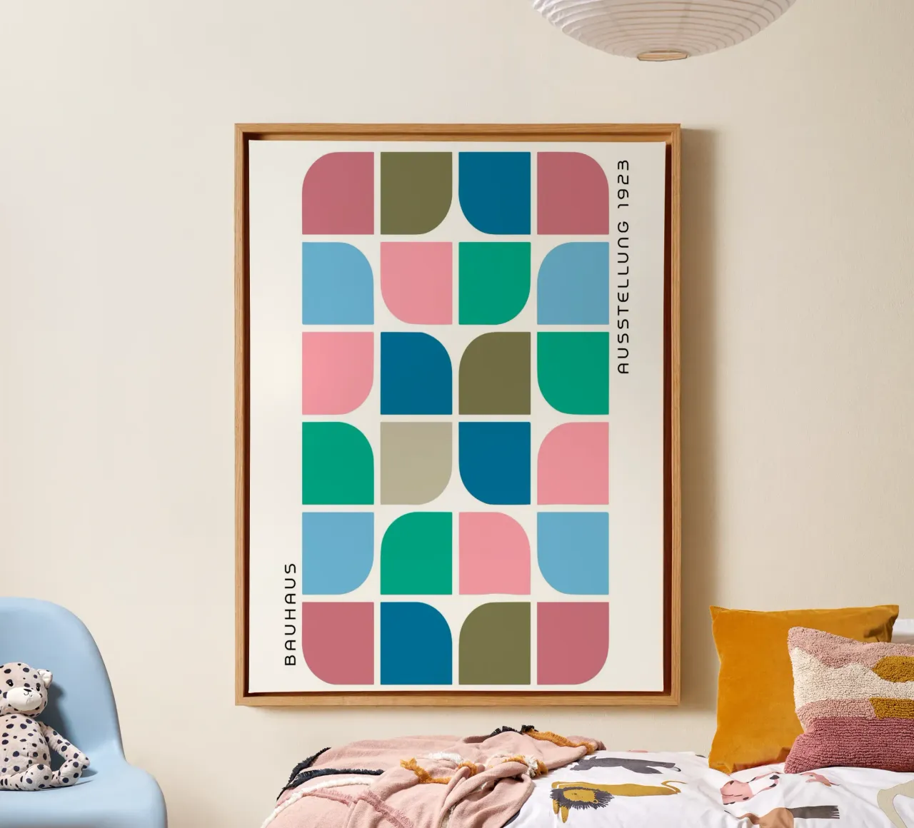 Bauhaus Pattern Poster - Geometric & colourful 1923 canvas with Floater frame by Studio Vibe