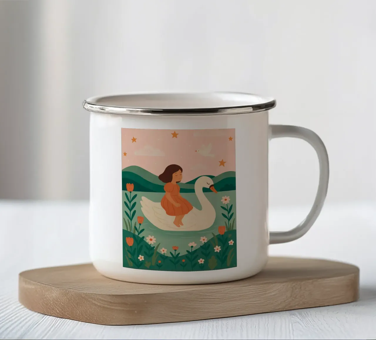 La bambina e il cigno tazza in smalto da kokoprint