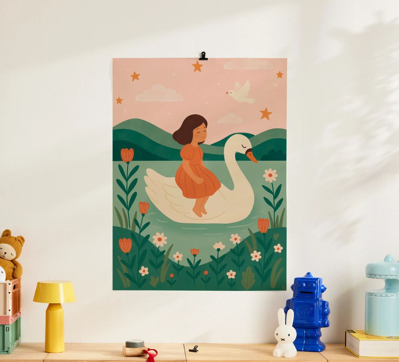 La petite fille et le cygne poster de kokoprint