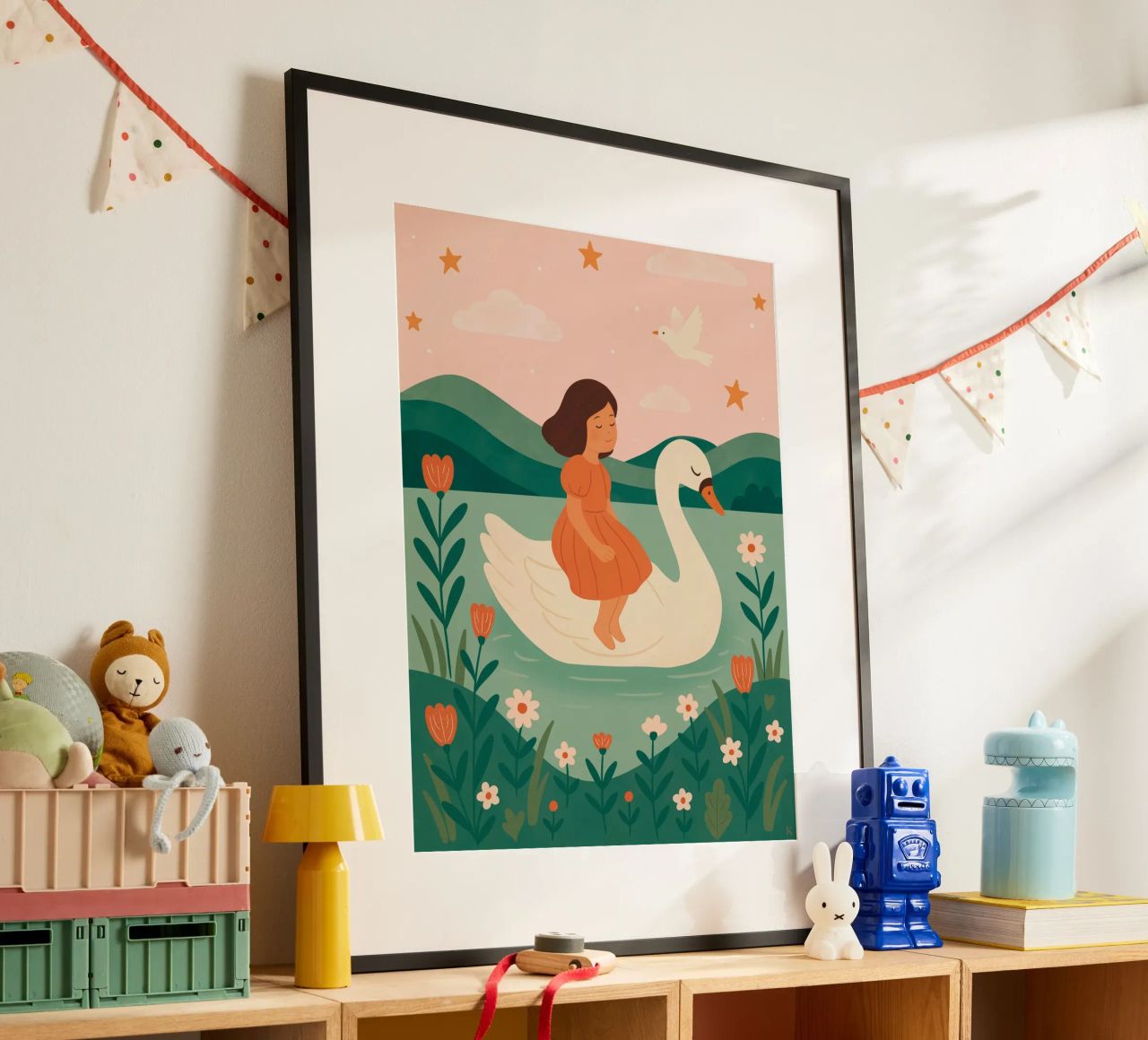 La petite fille et le cygne poster de kokoprint