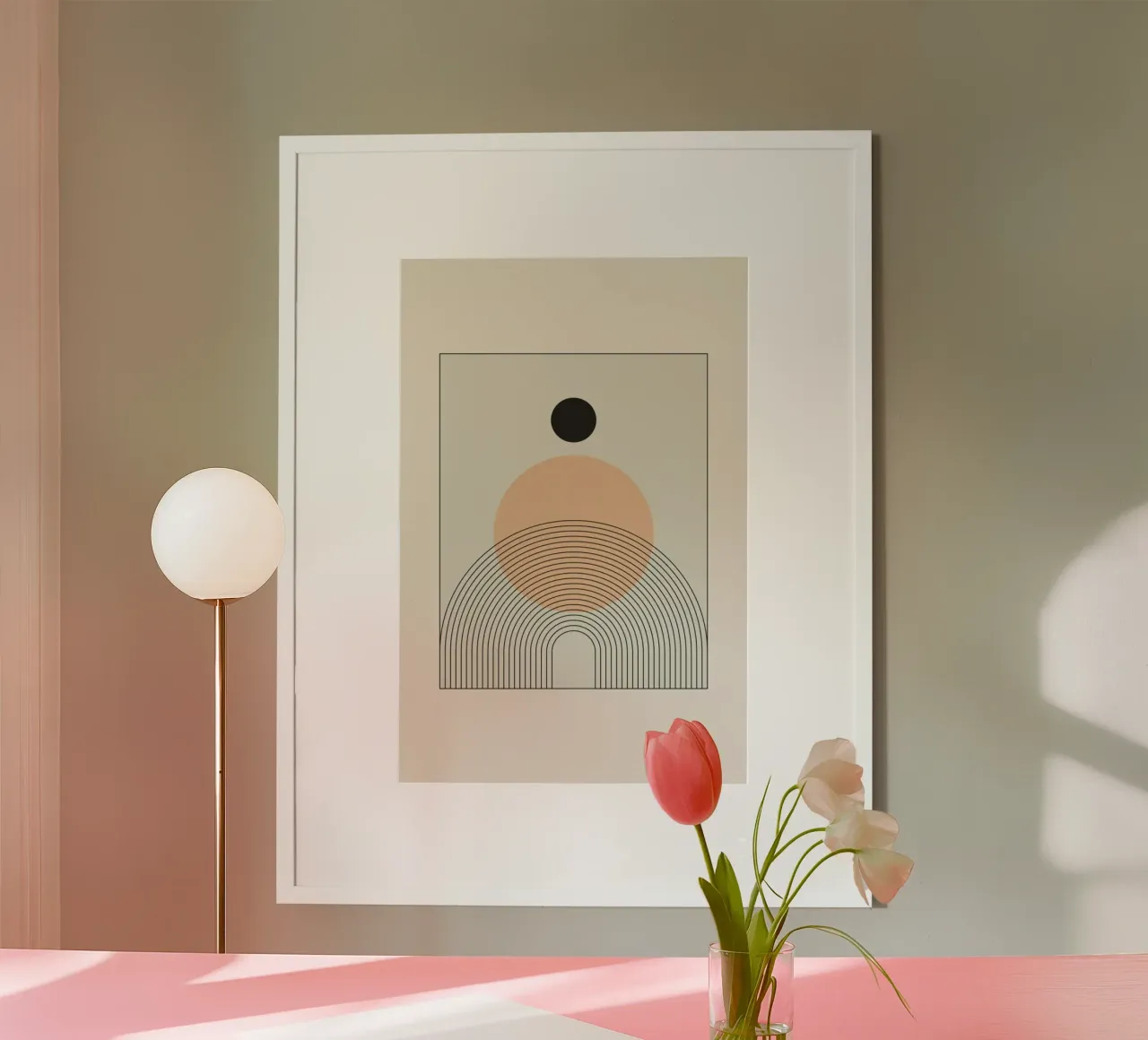 Rainbow And Sun poster con telaio in plastica da Mottos by Sinan Saydik