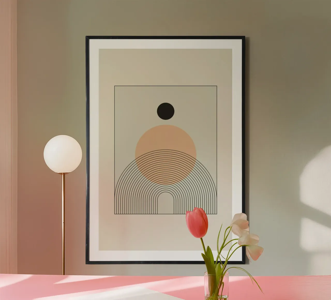 Rainbow And Sun poster con telaio in plastica da Mottos by Sinan Saydik