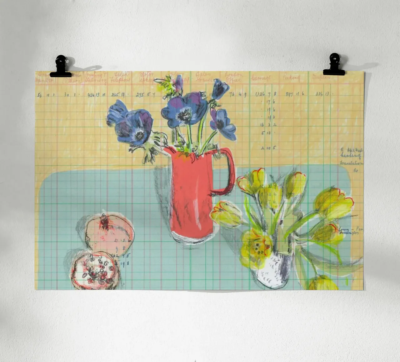 Pomegranate Still Life poster con telaio in legno da Stars Above Us
