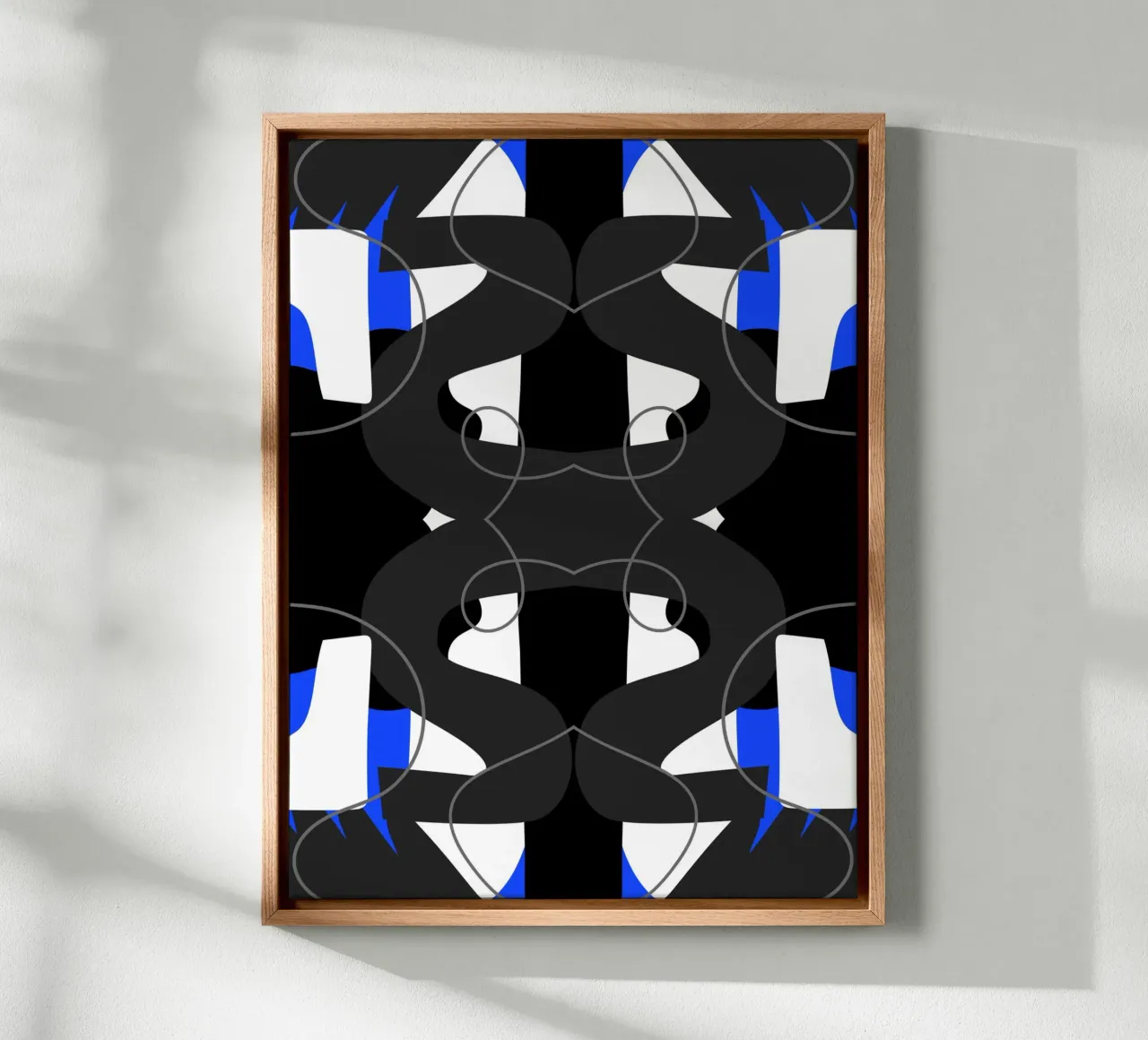 Blauwe en zwarte symmetrie canvas met Baklijst van Little Dean