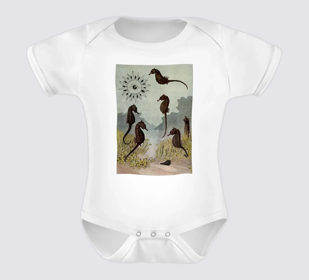 Seepferdchen & der sechste Sinn | Press Play Kunstdruck Collage Kurzarm Babybody von Press Play Art Prints