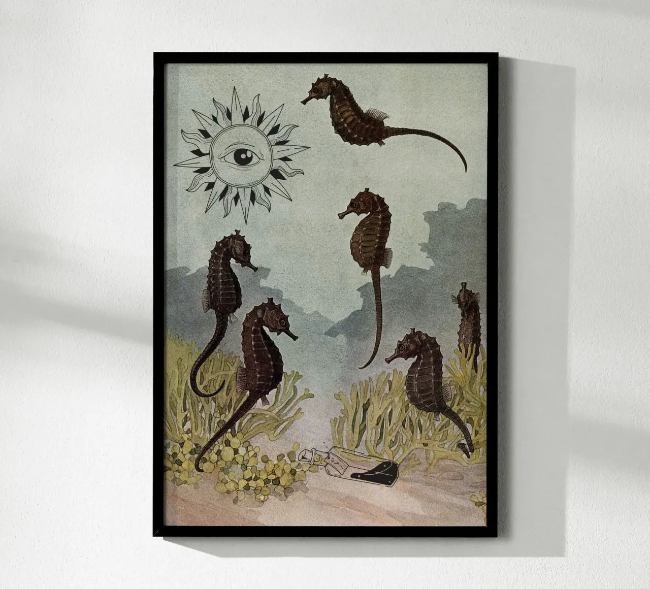 Zeepaardjes & het Zesde Zintuig | Press Play Kunstdruk Collage poster met houten frame van Press Play Art Prints