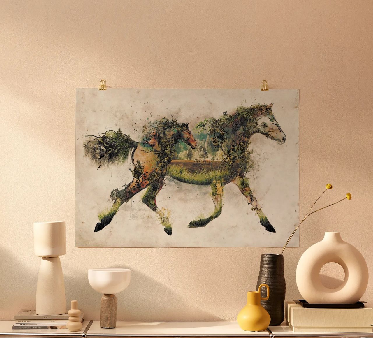 horse nature foliage wildlife running countryside poster by Minimalist Shop