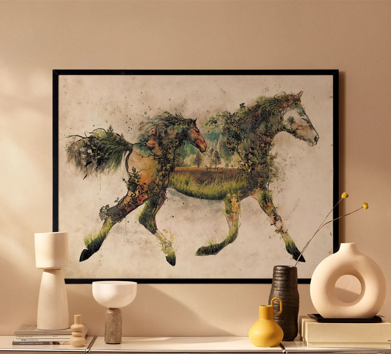 horse nature foliage wildlife running countryside poster by Minimalist Shop