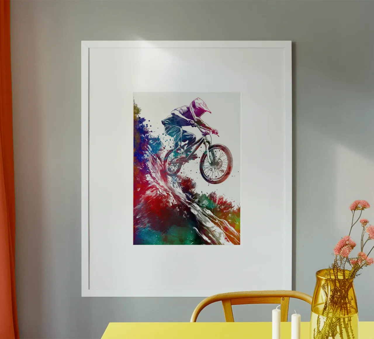 BMX biker sport art bianco poster con telaio in legno da SPORT