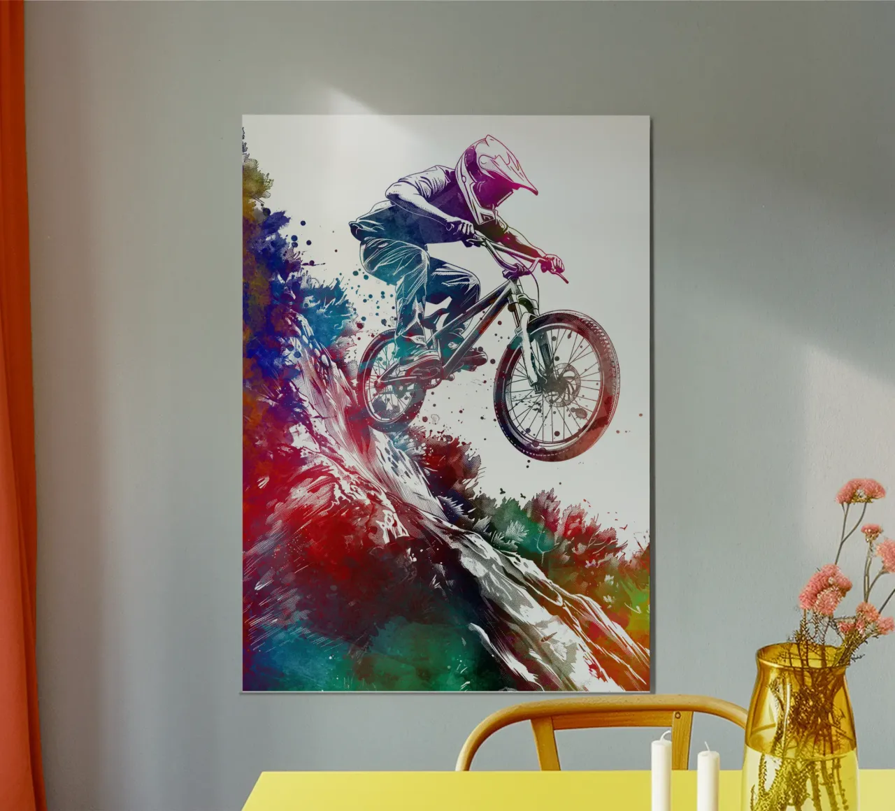 BMX biker sport art bianco poster con telaio in legno da SPORT