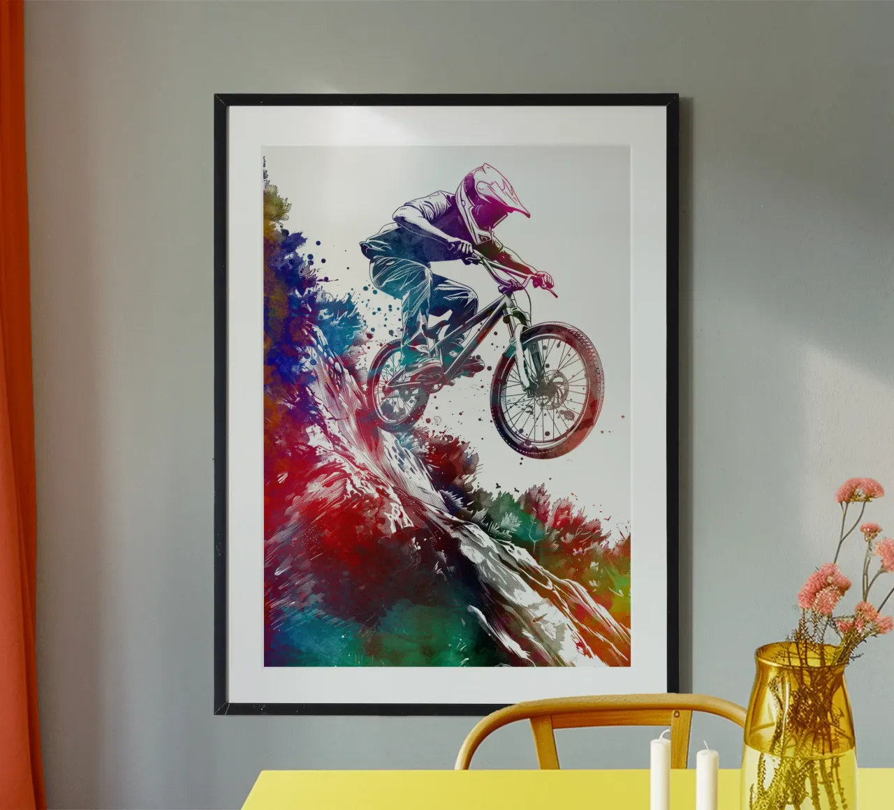 BMX biker sport art bianco poster con telaio in legno da SPORT