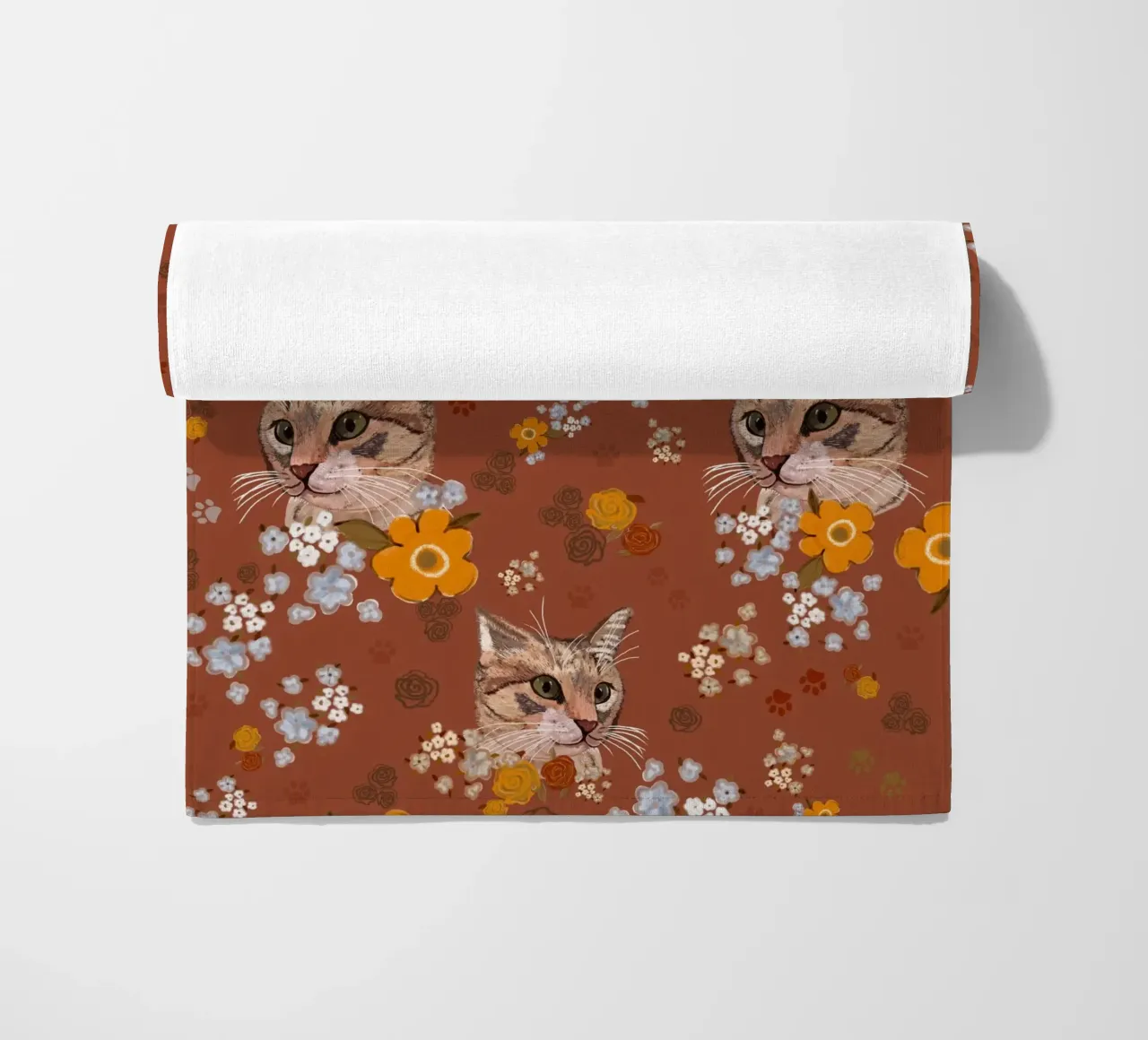 Cute cat with flowers beach towel by gulsengunel