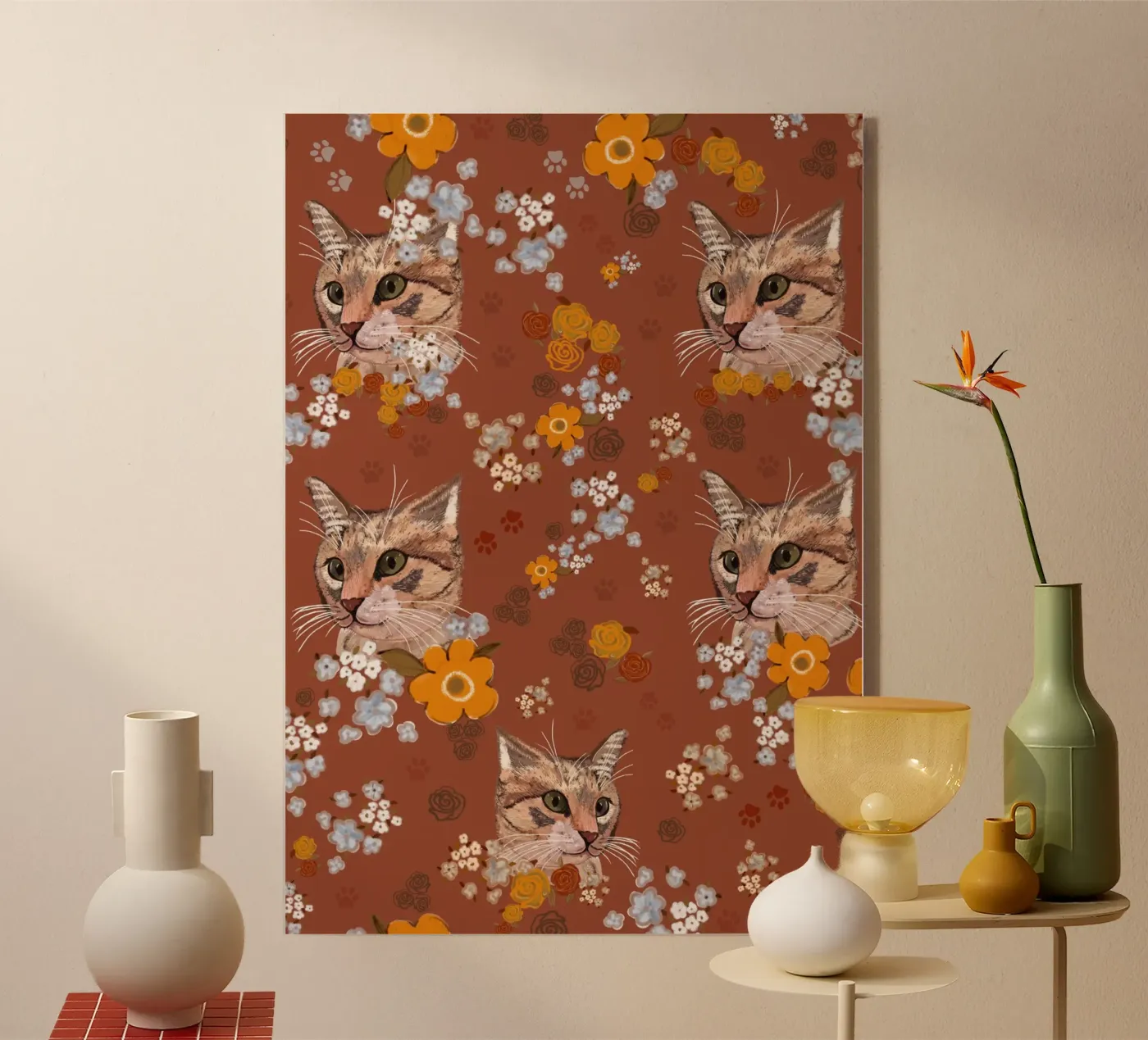 Cute cat with flowers plexiglass da gulsengunel
