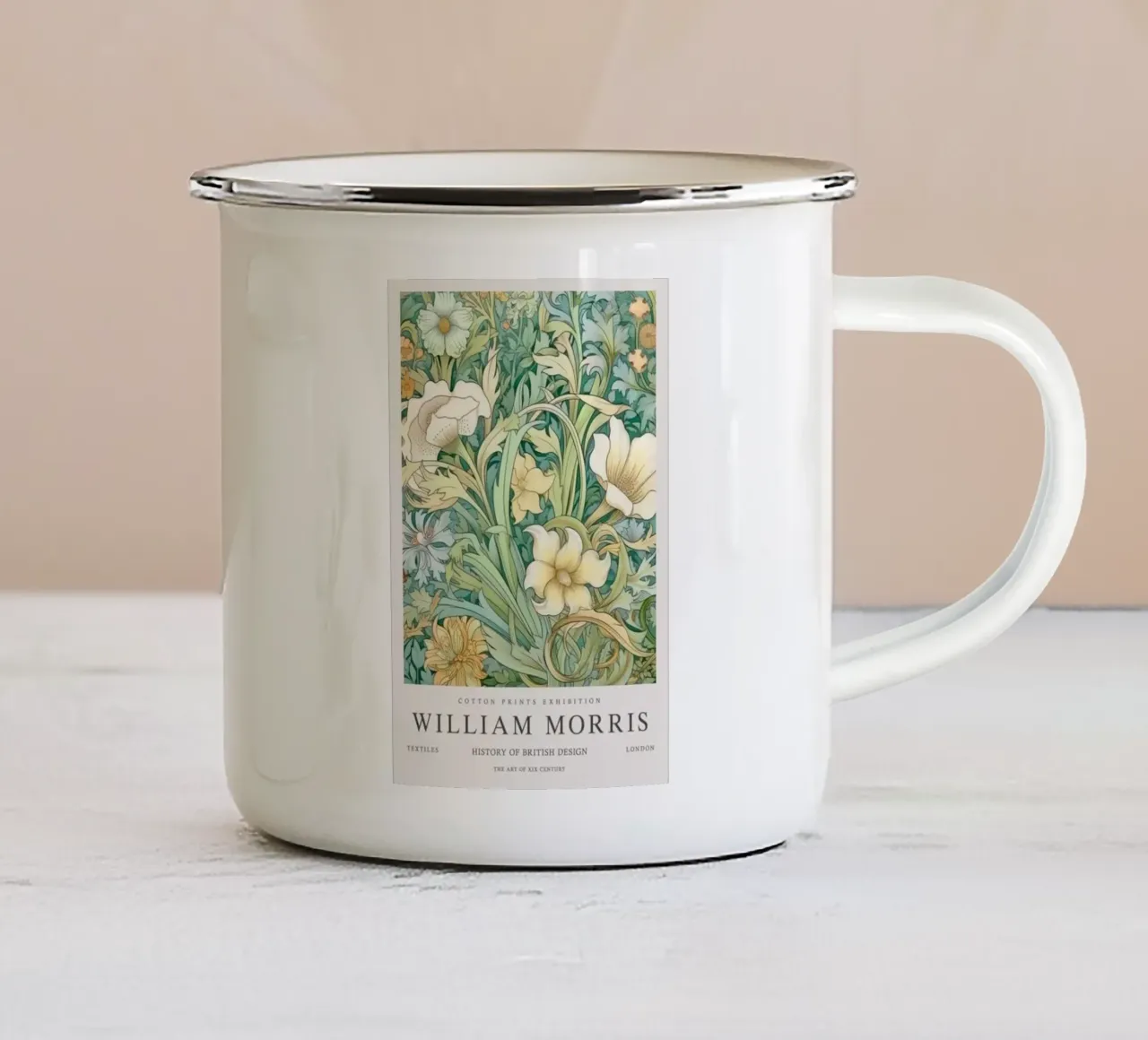 william morris-foglie verdi con fiori in fiore tazza in smalto da william art