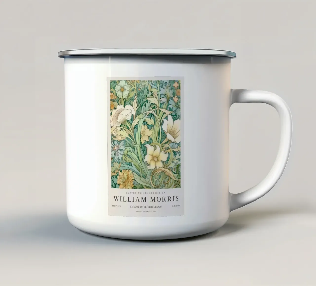 william morris-foglie verdi con fiori in fiore tazza in smalto da william art