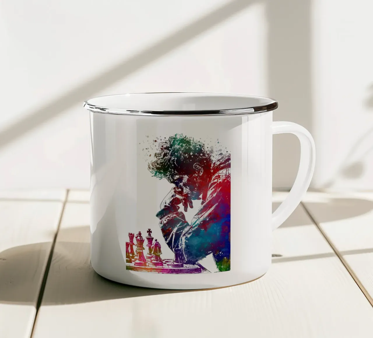 Giocatore di scacchi sport art white tazza in smalto da SPORT