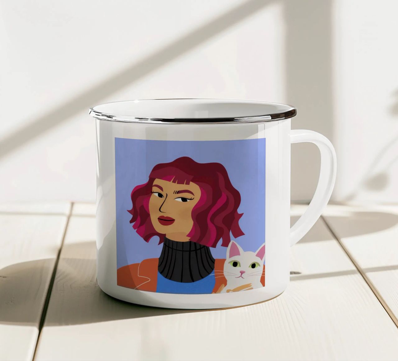 Sguardo fucsia Felino tazza in smalto da Lumi Eyes