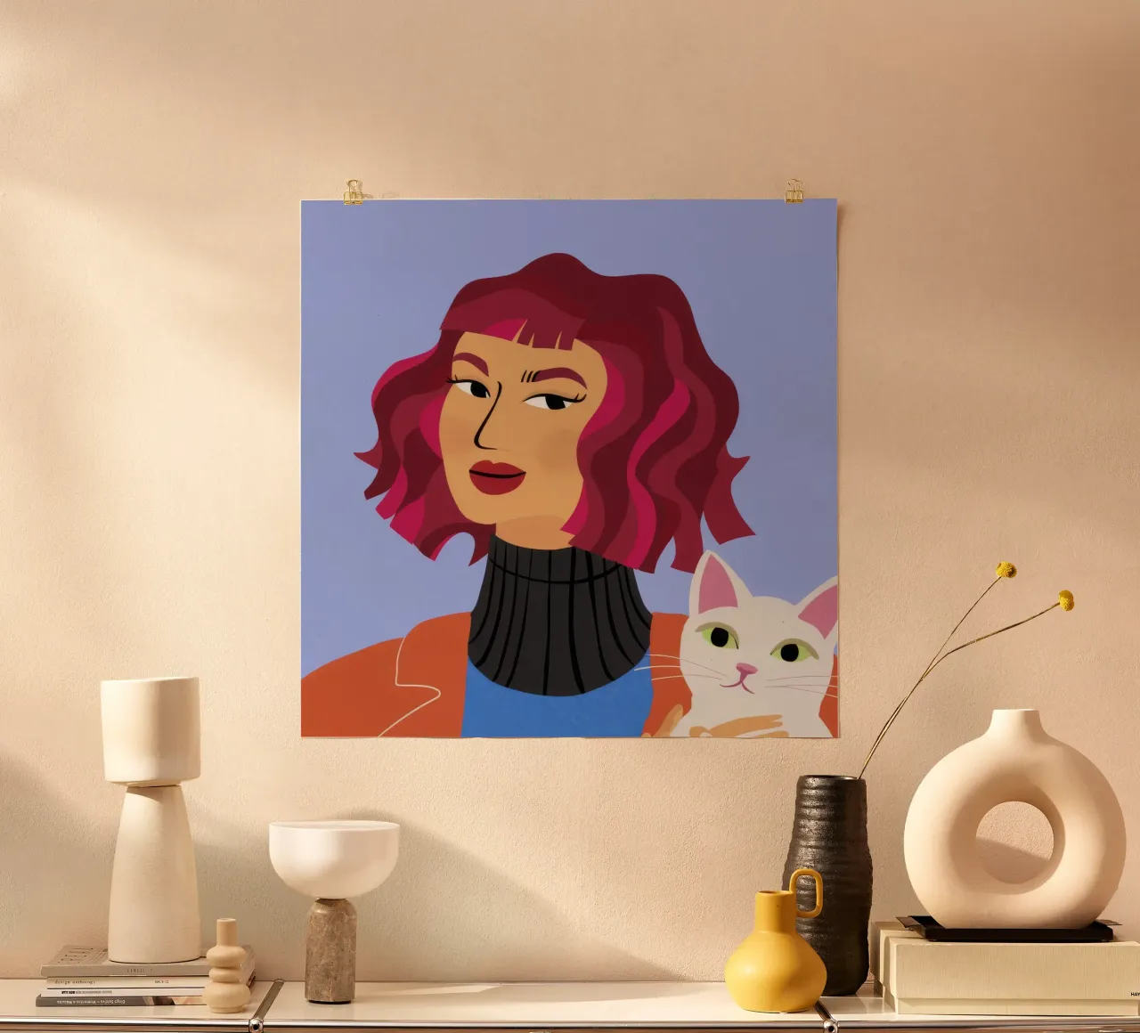 Sguardo fucsia Felino poster con telaio in plastica da Lumi Eyes