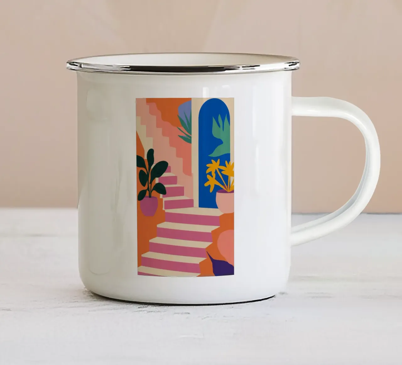 Stairway Arch Bloom enamel mug by Lumi Eyes