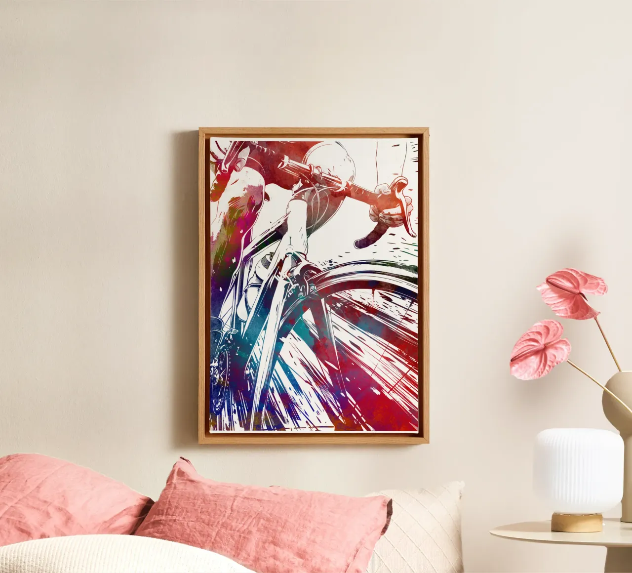 Fietssport kunst wit canvas met Baklijst van SPORT