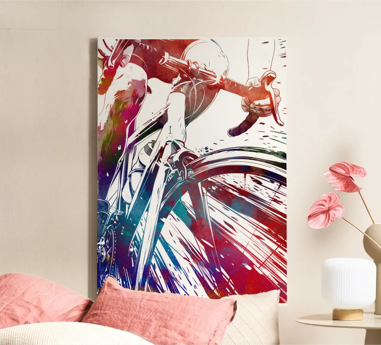 Fietssport kunst wit canvas met Baklijst van SPORT