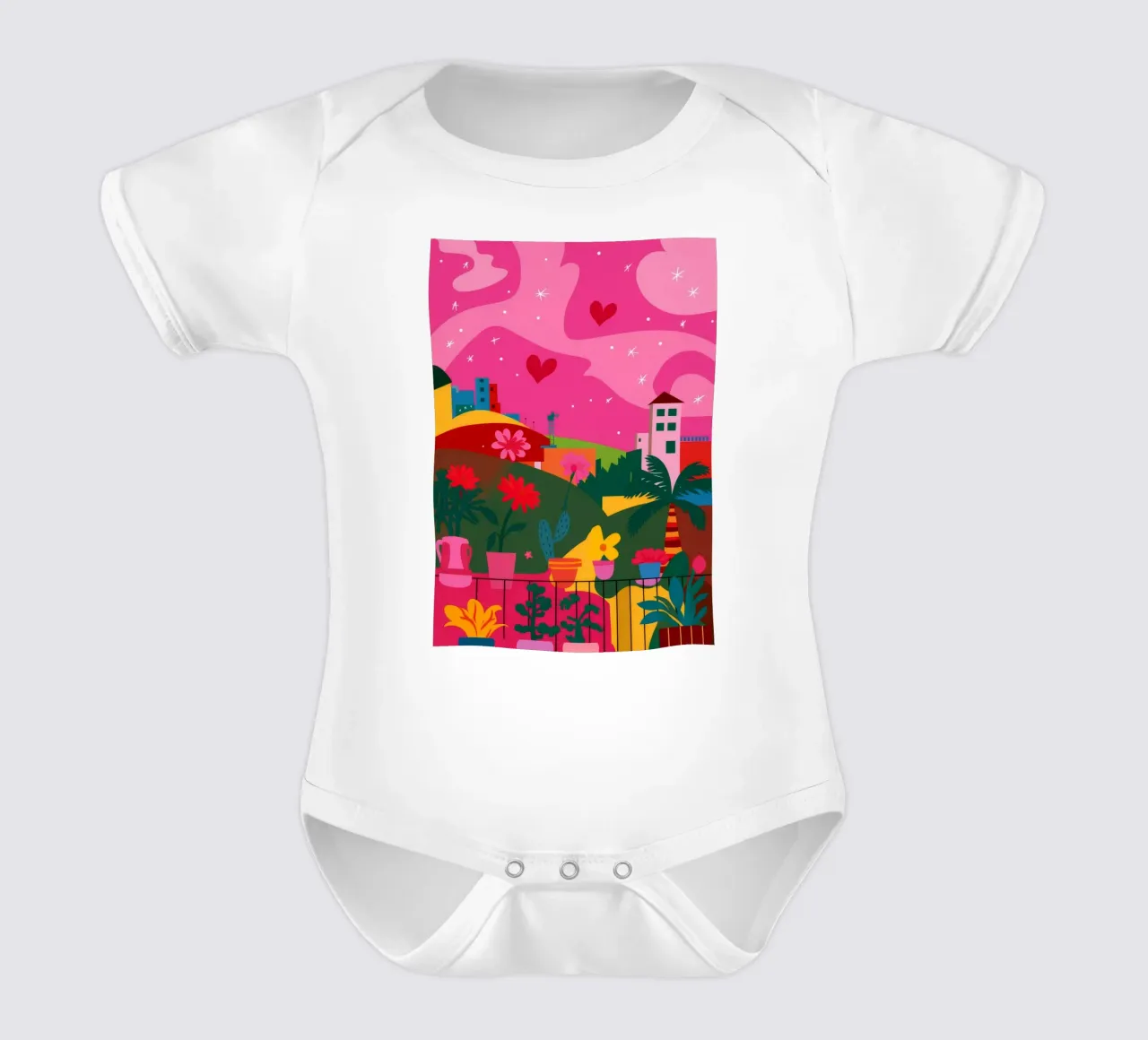 Paesaggio onirico di Candy Hill body neonato maniche corte da Lumi Eyes