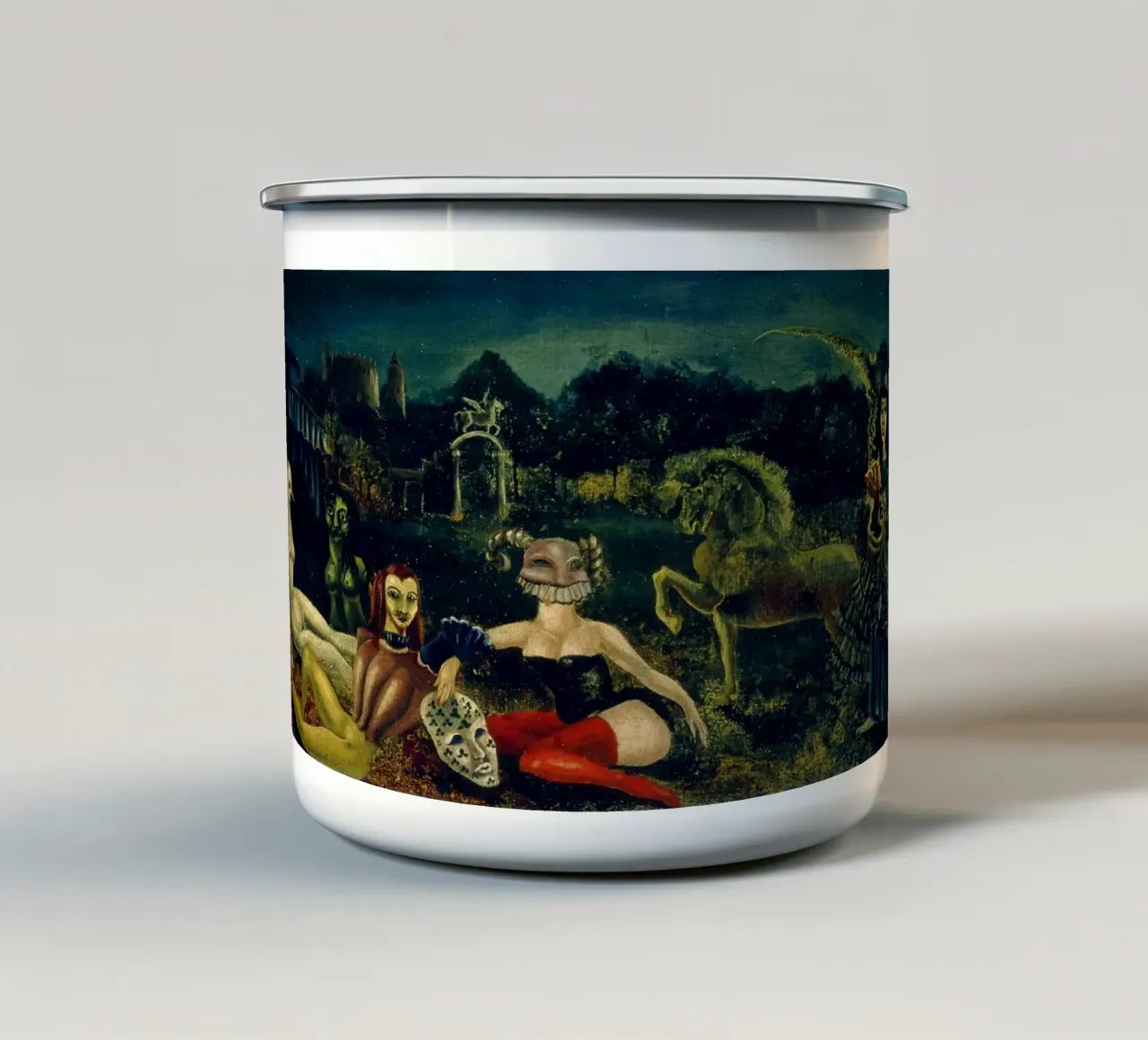 Leonora Carrington Down Below tazza in smalto da Kunze Gallery