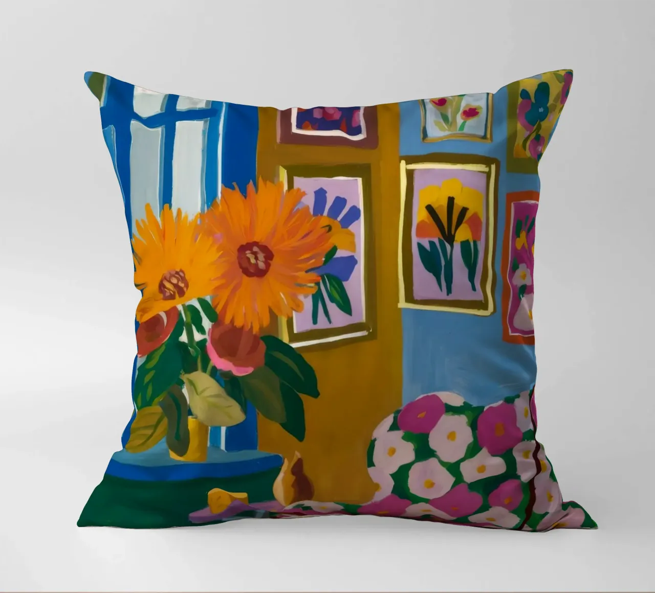 Azure Bloom Room decorative cushion by Lumi Eyes
