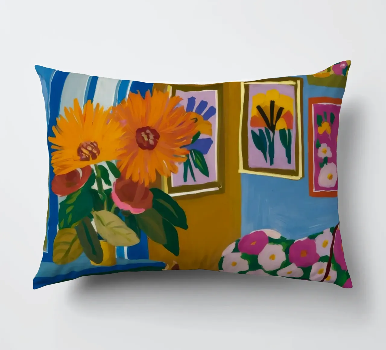Azure Bloom Room decorative cushion by Lumi Eyes
