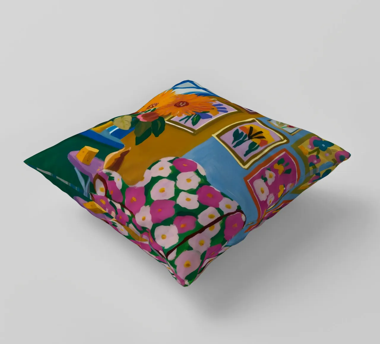Azure Bloom Room decorative cushion by Lumi Eyes
