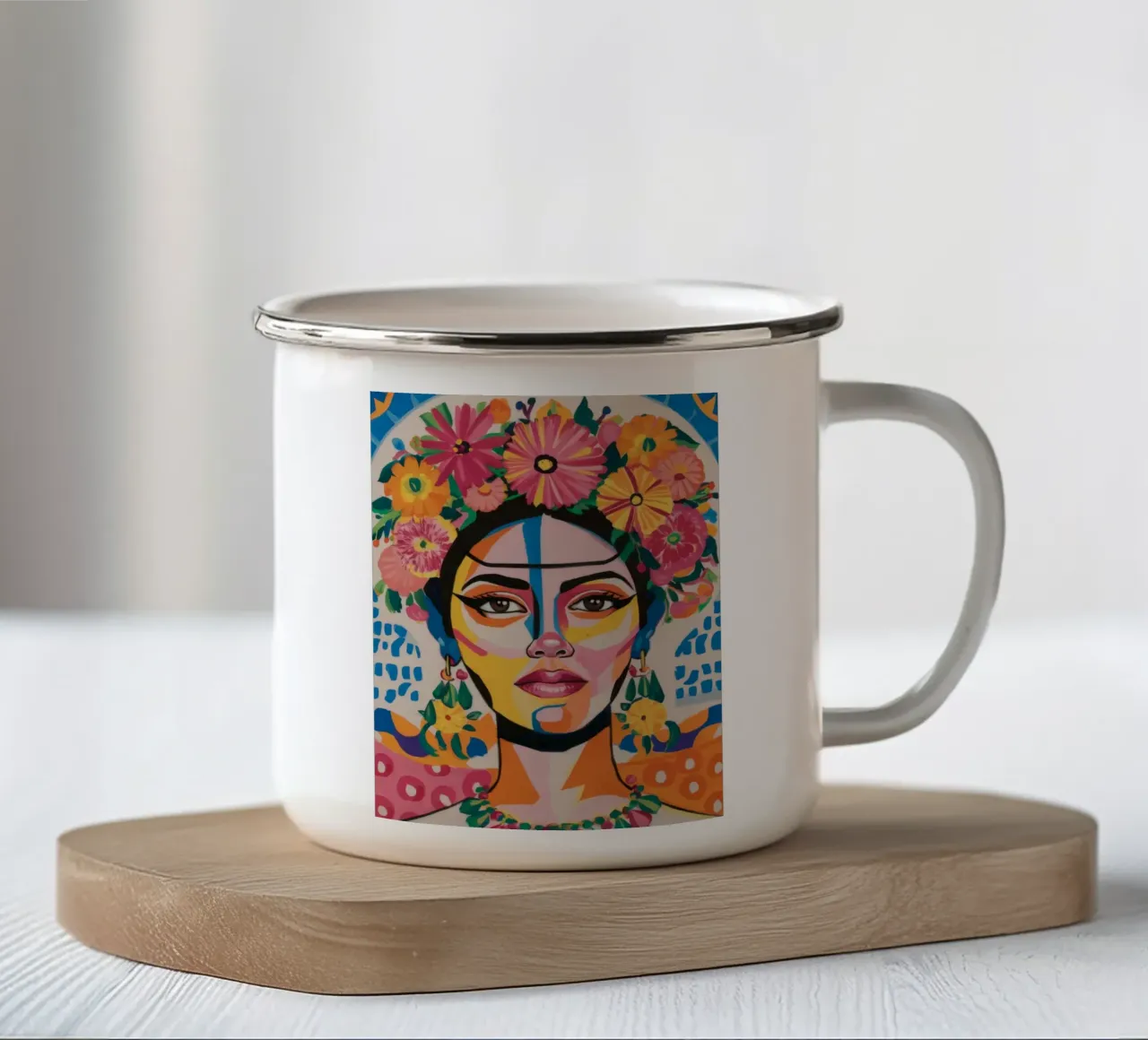 Corona floreale di Frida tazza in smalto da Paez Harmony