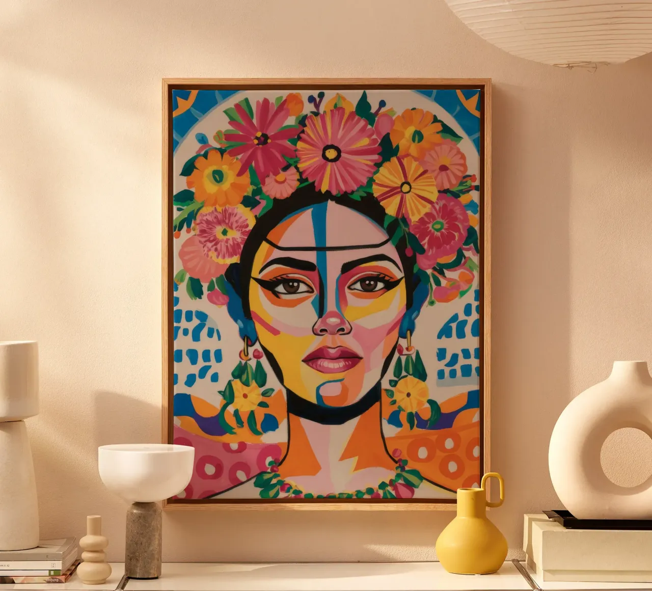 Corona floreale di Frida tela con Cornice a cassetta da Paez Harmony
