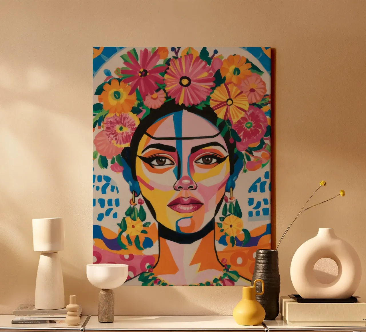 Corona floreale di Frida tela con Cornice a cassetta da Paez Harmony